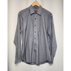 Blue Pronto Uomo Shirt Mens Large Blue and White Pintstripe Button Up‎ Office